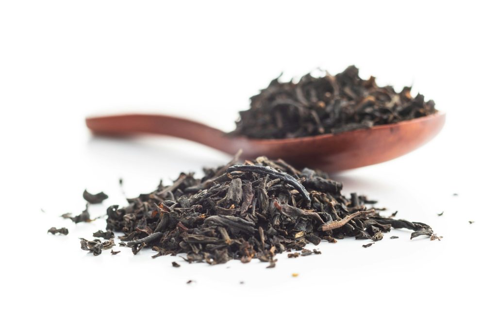 Dried black tea leaves.